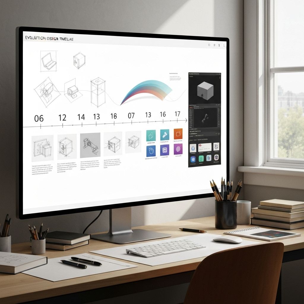 Creative workspace showing design evolution